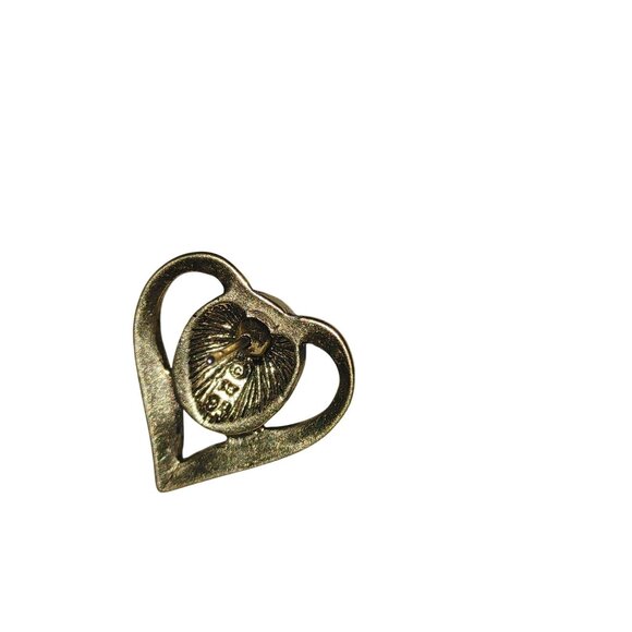 Vintage Lapel Pin Tie Tack Gold Flake Teal Tone Heart Pin Blue Goldstone Center - Picture 8 of 11